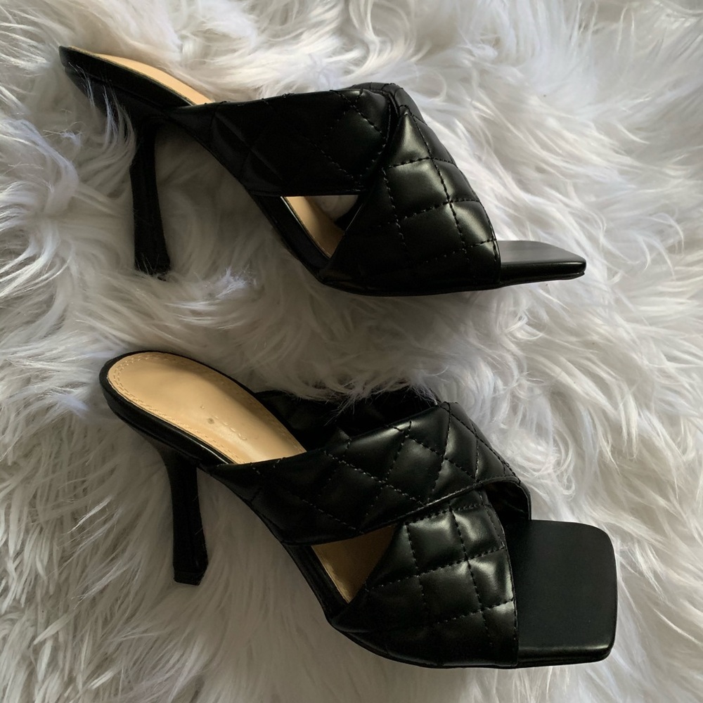 4” quilted square toe mules blk 7,8 Wht 9 tan 8, 9